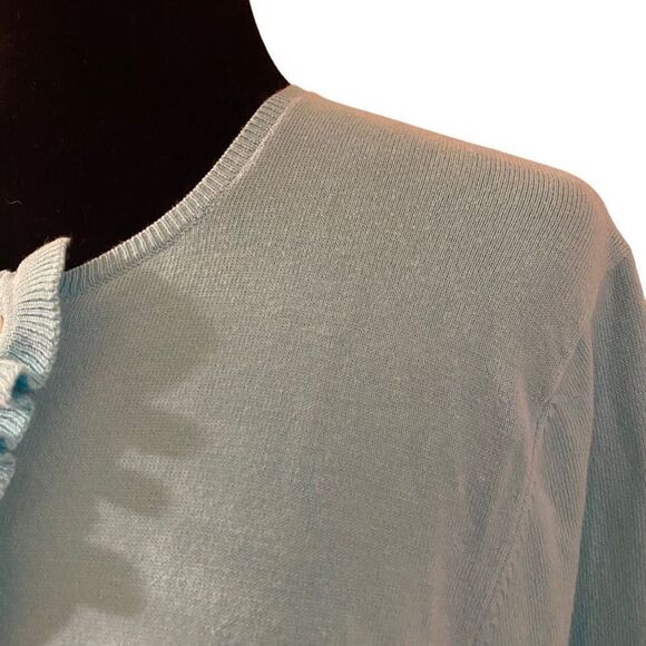 Lands’ End Lightweight‎ Aqua Long Sleeve Cardigan with Front Ruffle Size Medium - Picture 5 of 11